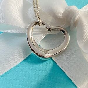 Tiffany& co 22mm Elsa Peretti open heart pendant 16”  silver .925 6.8 grams box